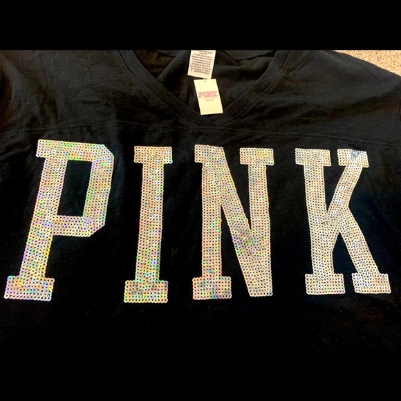 Super Rare! NWT- PINK VS Rainbow Bling Sequin Vneck Tshirt- Large - Picture 2 of 4
